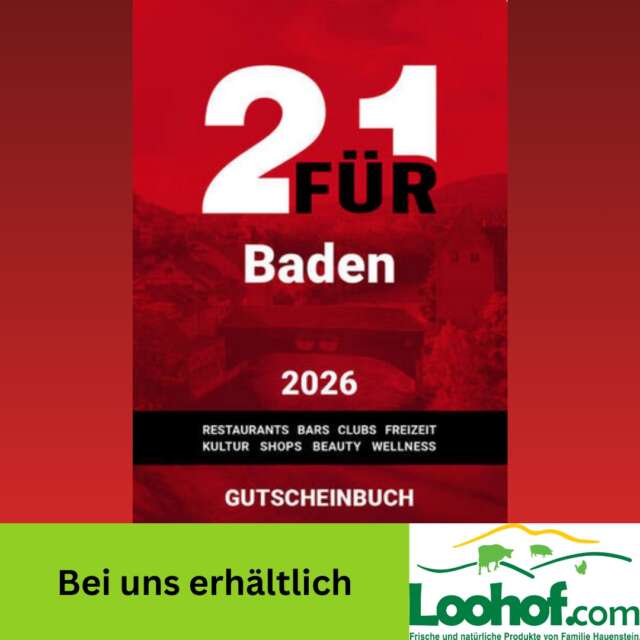 ✨ Das neue 2für1-Büechli Baden 2026 ist ab sofort bei uns erhältlich! ✨
Perfekt für alle, die gerne geniessen und sparen – Restaurants, Freizeit, Kultur, Shops, Beauty, Wellness und vieles mehr.
🟢 Bei uns kaufen & direkt einlösen:
📍 Wettingen
📍 Brugg
📍 Markthof
📍 Baden
📍 Hofladen
Und neu: Das 4-für-2-Angebot für unsere luftgetrockneten Würste kann ab sofort an allen oben genannten Märkten eingelöst werden. Dafür einfach den schwarzen Streifen oder die ganze Seite an der Kasse abgeben.
Neu könnt ihr ganze Gutscheinseiten dank der linken Perforation einfach herauslösen – so müsst ihr nicht immer das ganze Büechli mitnehmen.
Nehmt euer Büechli mit – es lohnt sich schon nach 1–2 Einlösungen! 💚
#2für1 #Baden #Gutscheinbuch #Loohof #Schweizerfleisch #RegionalGeniessen #SparenMitGenuss #Marktstand #Wettingen #Brugg #Markthof #BadenCH #Hofladen