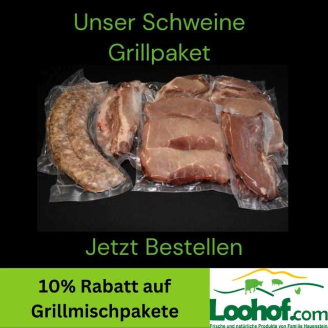 🔥 Grillpaket vom Loohof – für echte Fleischliebhaber!
Alles, was du für die perfekte Grillparty brauchst: saftige Steaks, feine Würste und zartes Fleisch – frisch und regional direkt vom Hof.

📦 Erhältlich in: 5 kg / 10 kg / 15 kg
💰 Rabatt: Vom 01.01.26 bis 31.01.26 gibt es 10% Rabatt auf alle Grillpakete!

🥩 Verwöhne Familie & Freunde mit hochwertigem Fleischgenuss vom Hof.

#loohof #grillpaket #regional #direktvomhof #frischvomHof #qualität #aktion #rabatt #fleischgenuss #foodlover