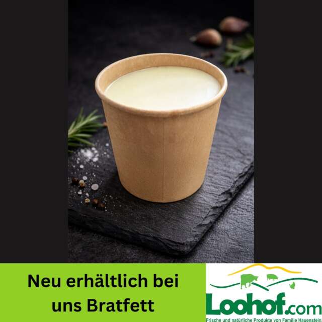 🧈🔥 Neu bei uns erhältlich! 🔥🧈

Ab sofort gibt’s bei uns zwei neue Produkte:
✨ Rinds Bratfett
✨ Schweineschmalz

👉 Rinds Bratfett:
• Hocherhitzbar – ideal zum Braten & Anbraten
• Neutral bis leicht fleischiger Geschmack
• Ohne Konservierungsstoffe

👉 Schweineschmalz:
• Vielseitig einsetzbar – zum Braten, Backen oder Verfeinern
• Fein im Geschmack
• Ohne Konservierungsstoffe

👉 Erhältlich an unseren Wochenmärkten und im Webshop – jetzt entdecken!

Regional, natürlich und mit viel Sorgfalt hergestellt – so macht Kochen richtig Freude. 💚

❓Was kommt bei euch öfter in die Pfanne – Bratfett oder Schmalz?

#Loohof #Bratfett #Schweineschmalz #NeuBeiUns #RegionalGeniessen #DirektvomHof #KochenMitLiebe #SchweizerProdukte
